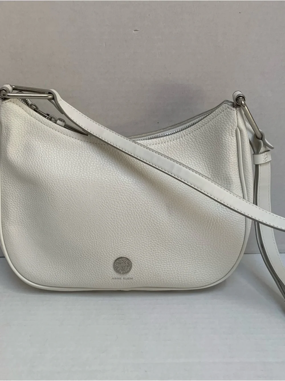 Anne Klein Ivory Pebbled Faux Leather Shoulder Bag